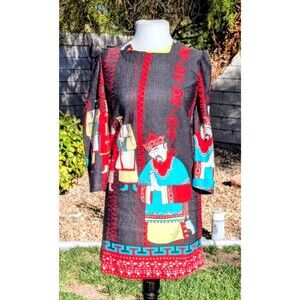 VTG Japanese Asian Print 1970's Floral Zipper Back Petite XS/S Cotton Dress EUC